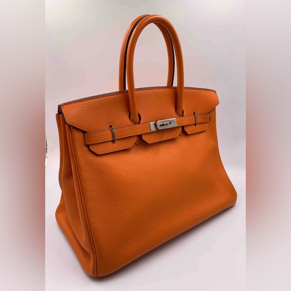 Authentic HERMES Birkin 35 Clemence Leather Orange Palladium hardware - Picture 2 of 15